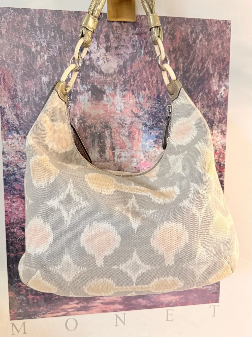 Coach Neutral Signature Canvas Shoulder Bag with Pale Cream Accents